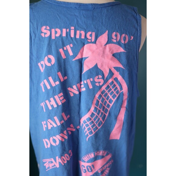 Vintage Tank Top Neon Surfer 90s Sand Volleyball Tournament Muscle Men's L - Picture 8 of 12